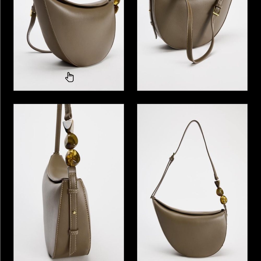 Zara Beaded Beige Asymmetrical Magnetic Flap Bag - Picture 5 of 6